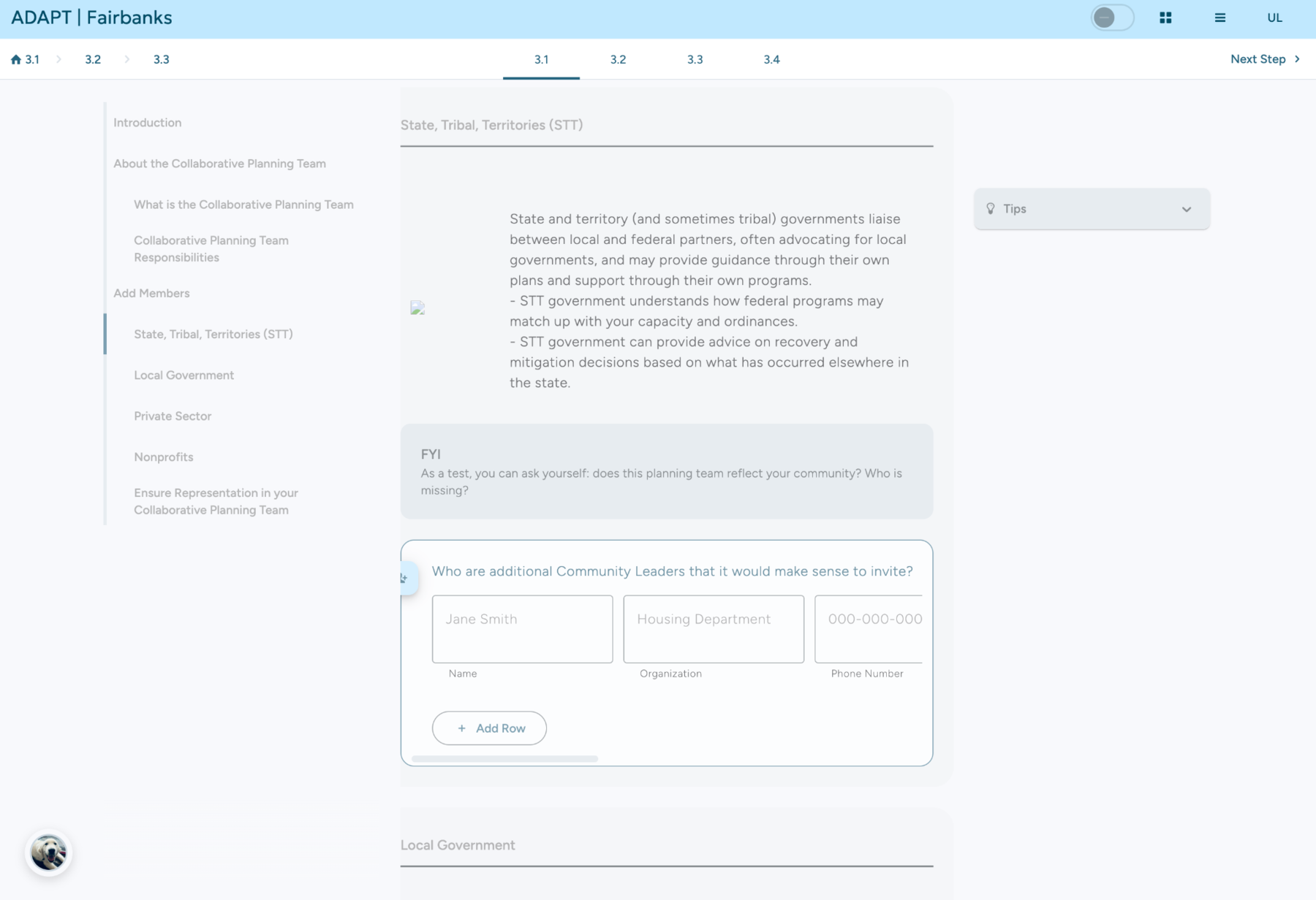 Toolkit content page with greyed and collapsed sections based on dependency state