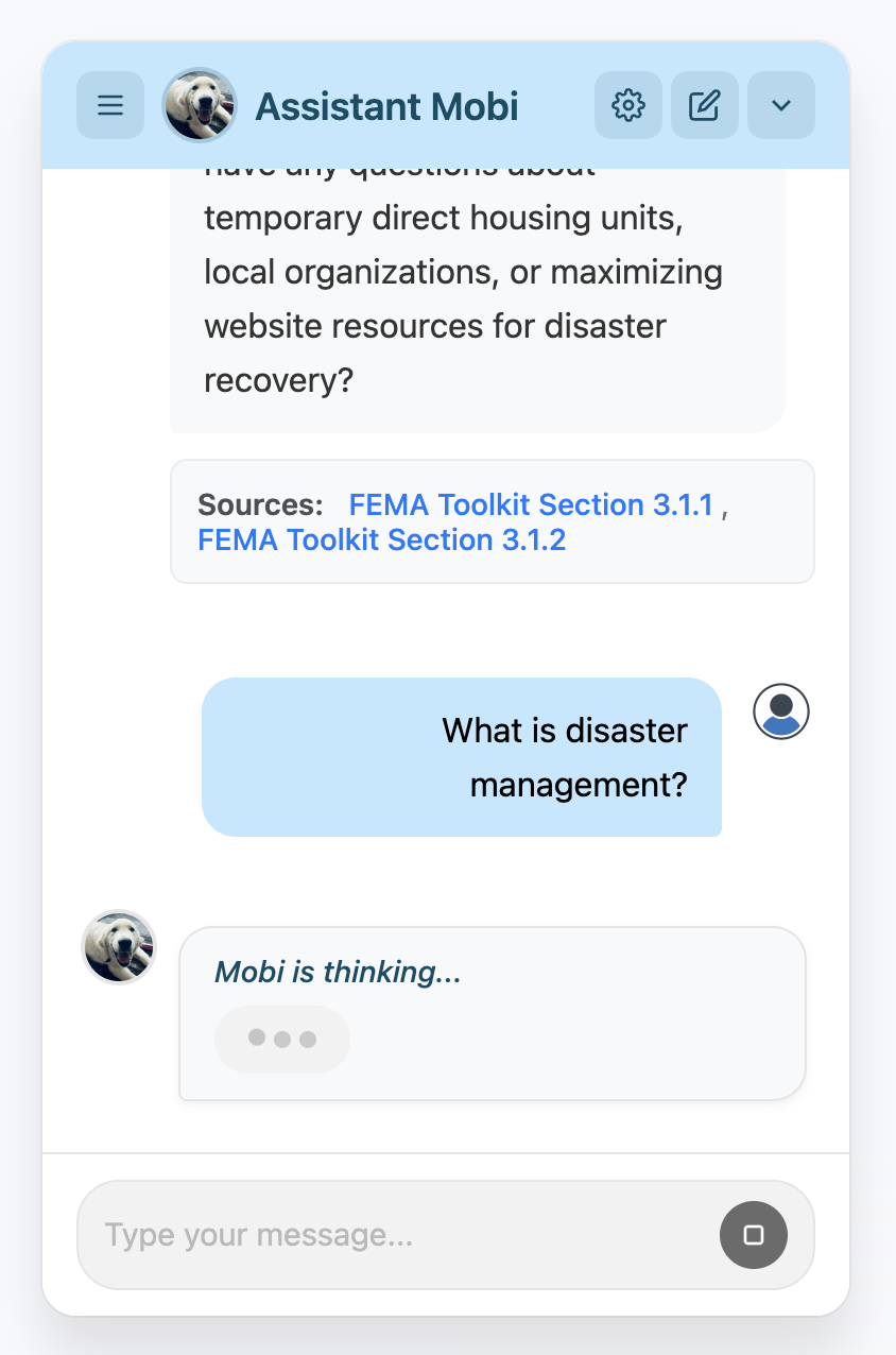 Mobi assistant chat interface with messages
